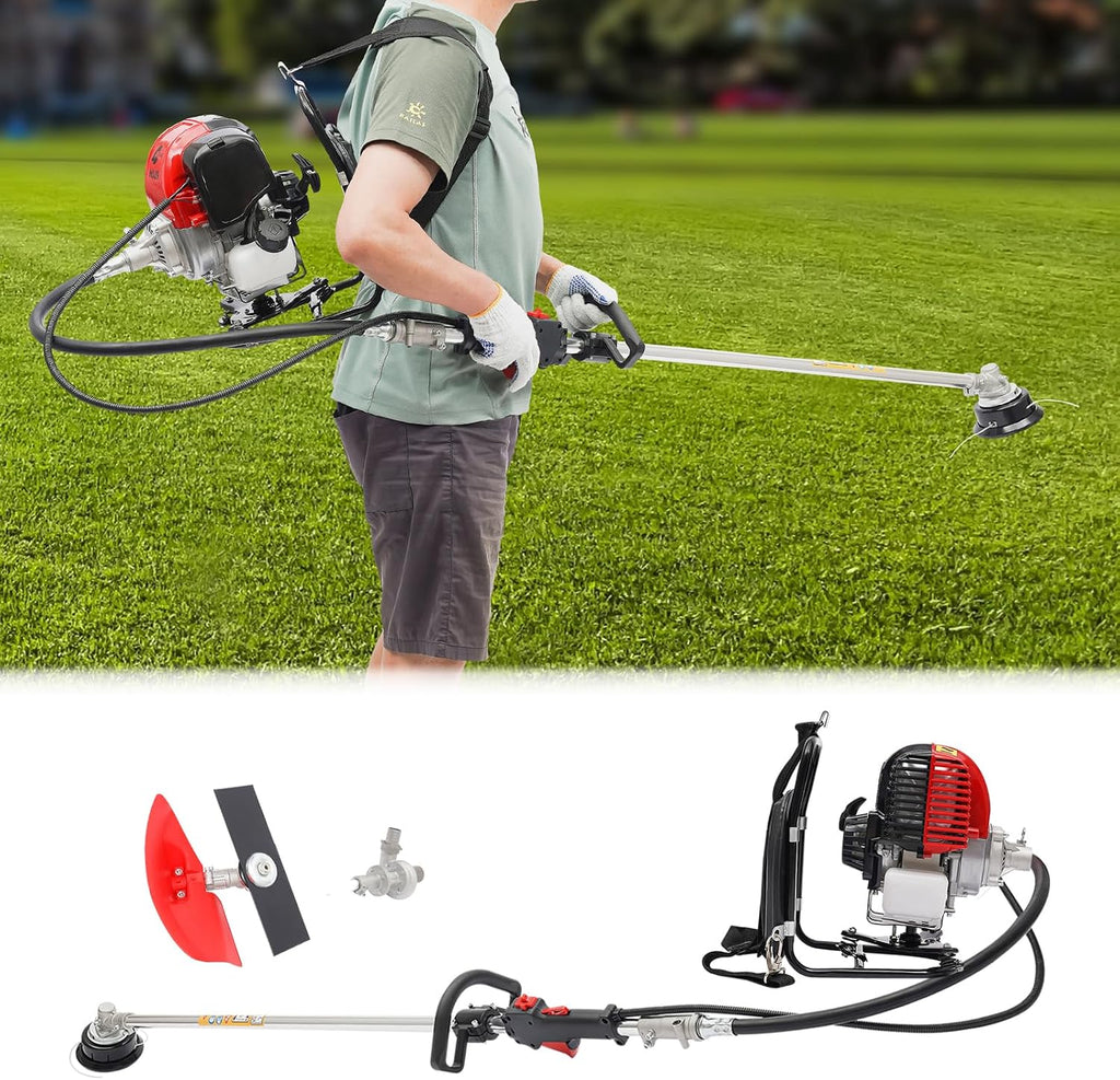Brush Cutter, 2 in1 Backpack 4 Stroke Gas Power Weed Wacker, 750W Air-Cooling Tiller Grass Hedge Trimmer Lawn Mower Weed Eater for Weeding and Irrigation