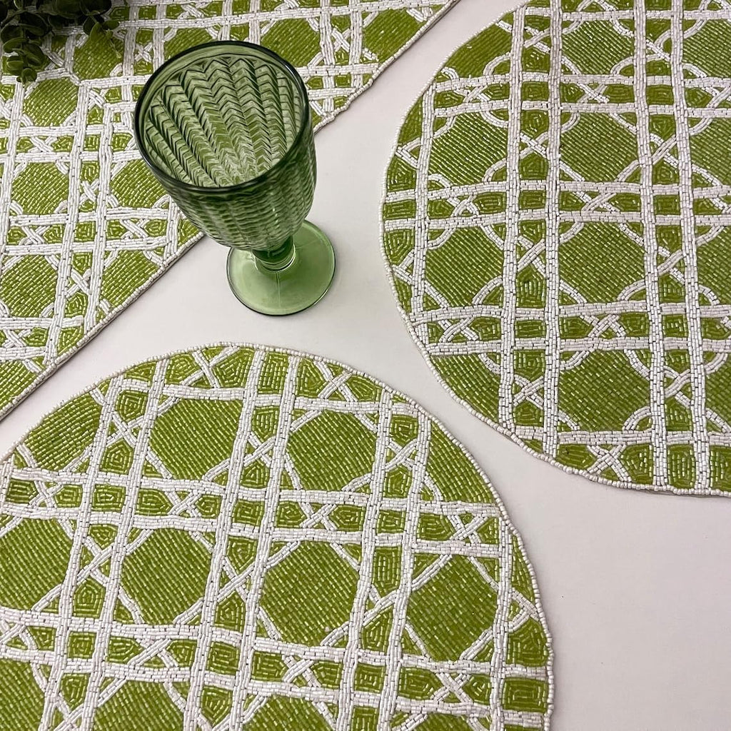 Enliven Set of 6 Handmade Green Placemats 14 Inch | Lightweight Decorative Dining Table Mats for Wedding, Party & Everyday Use | Easy to Clean Elegant Placemats