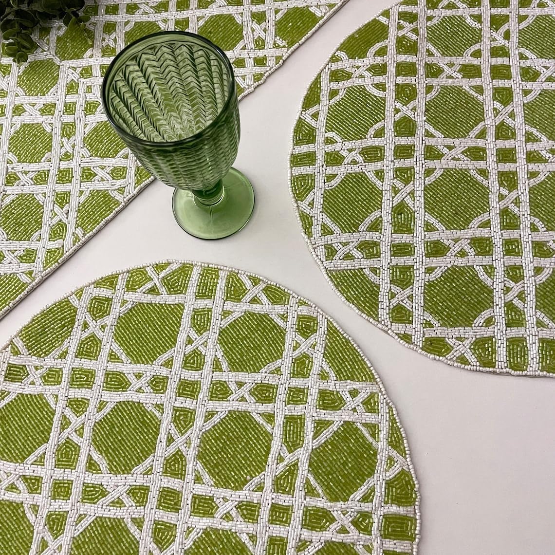 Enliven Set of 6 Handmade Green Placemats 14 Inch | Lightweight Decorative Dining Table Mats for Wedding, Party & Everyday Use | Easy to Clean Elegant Placemats