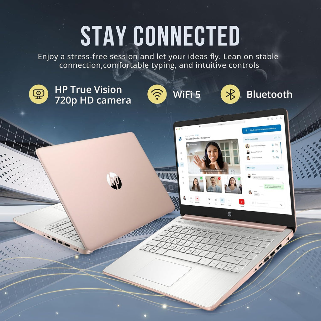 HP Stream 14' HD BrightView Laptop, Intel Processor N4120, 16GB RAM, 416GB Storage (128GB eMMC + 288GB Docking Station Set), Intel UHD Graphics, 720p Camera, Wi-Fi, 1 Year Office 365, Win 11 S, Gold