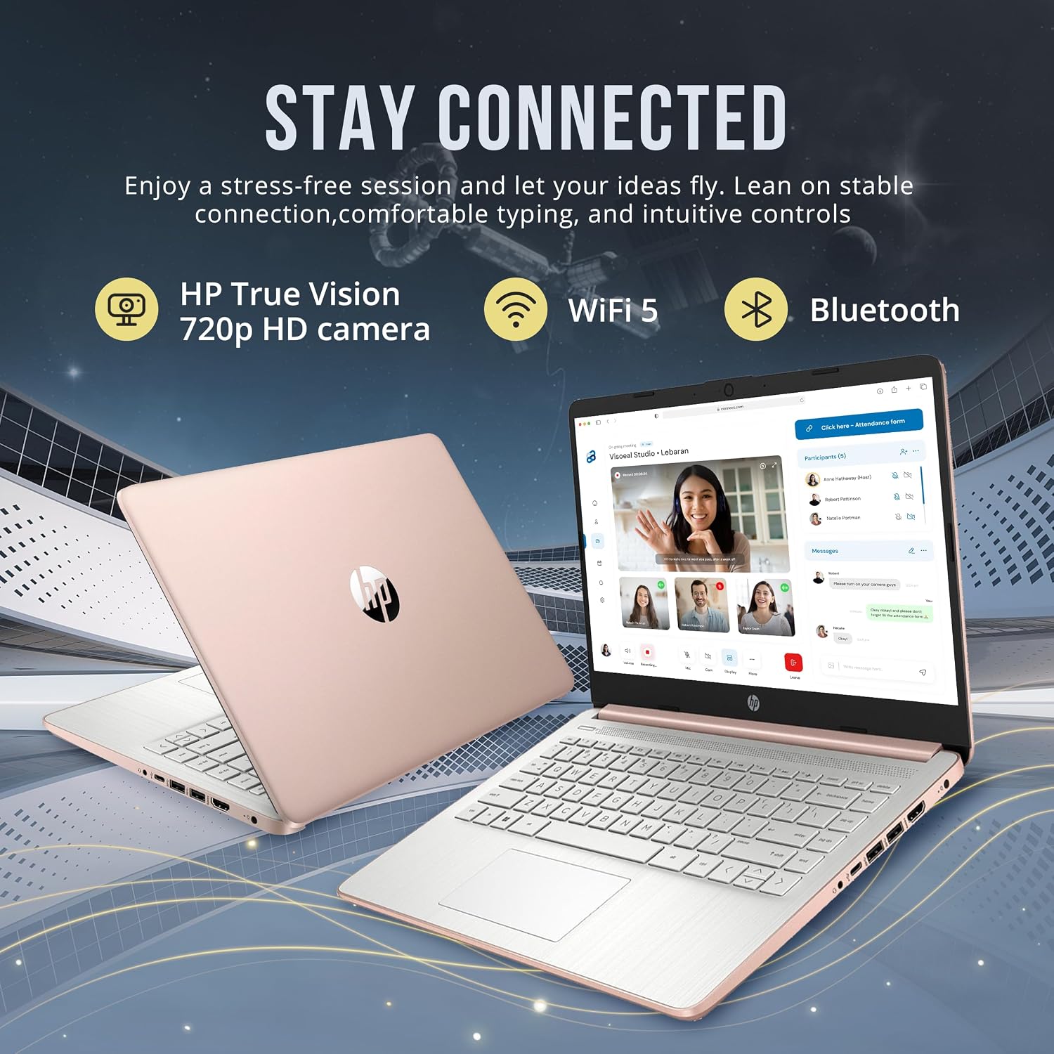 HP Stream 14' HD BrightView Laptop, Intel Processor N4120, 16GB RAM, 416GB Storage (128GB eMMC + 288GB Docking Station Set), Intel UHD Graphics, 720p Camera, Wi-Fi, 1 Year Office 365, Win 11 S, Gold