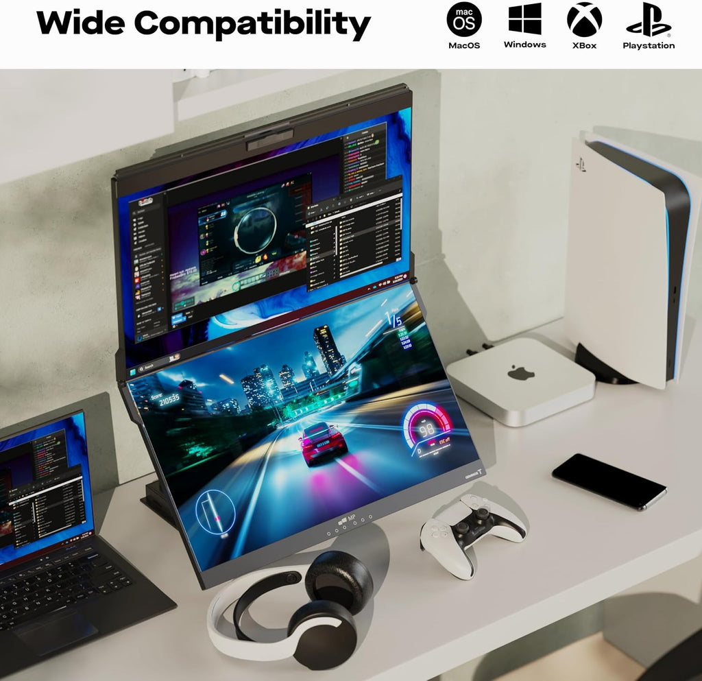 Mobile Pixels 2026 Geminos-T Dual 24' Stacked Computer Monitors with 1080P Webcam and Speakers, Vertical Desktop Monitor, Plug and Play, HDMI/USB-A/USB-C (Touchscreen)