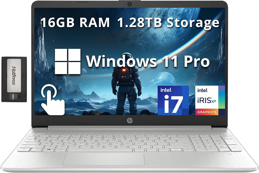 HP 15.6' FHD IPS Touchscreen Laptop, Intel i7-1255U, 16GB RAM, 1.28TB Storage(1TB SSD+288GB Docking Station Set), Intel Iris Xe Graphics, Num Pad, HD Webcam, Fast Charge, Windows 11 Pro, Silver