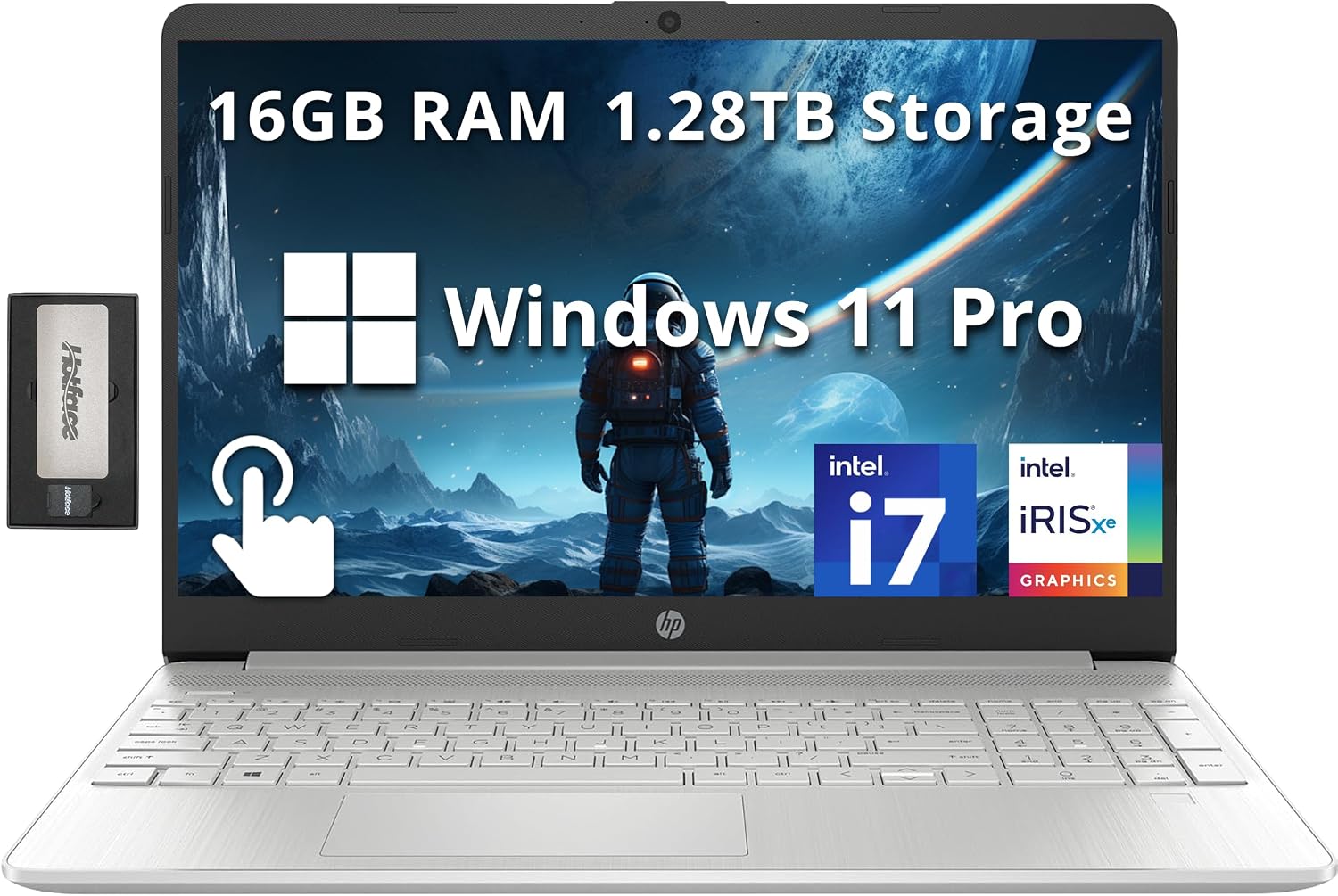 HP 15.6' FHD IPS Touchscreen Laptop, Intel i7-1255U, 16GB RAM, 1.28TB Storage(1TB SSD+288GB Docking Station Set), Intel Iris Xe Graphics, Num Pad, HD Webcam, Fast Charge, Windows 11 Pro, Silver