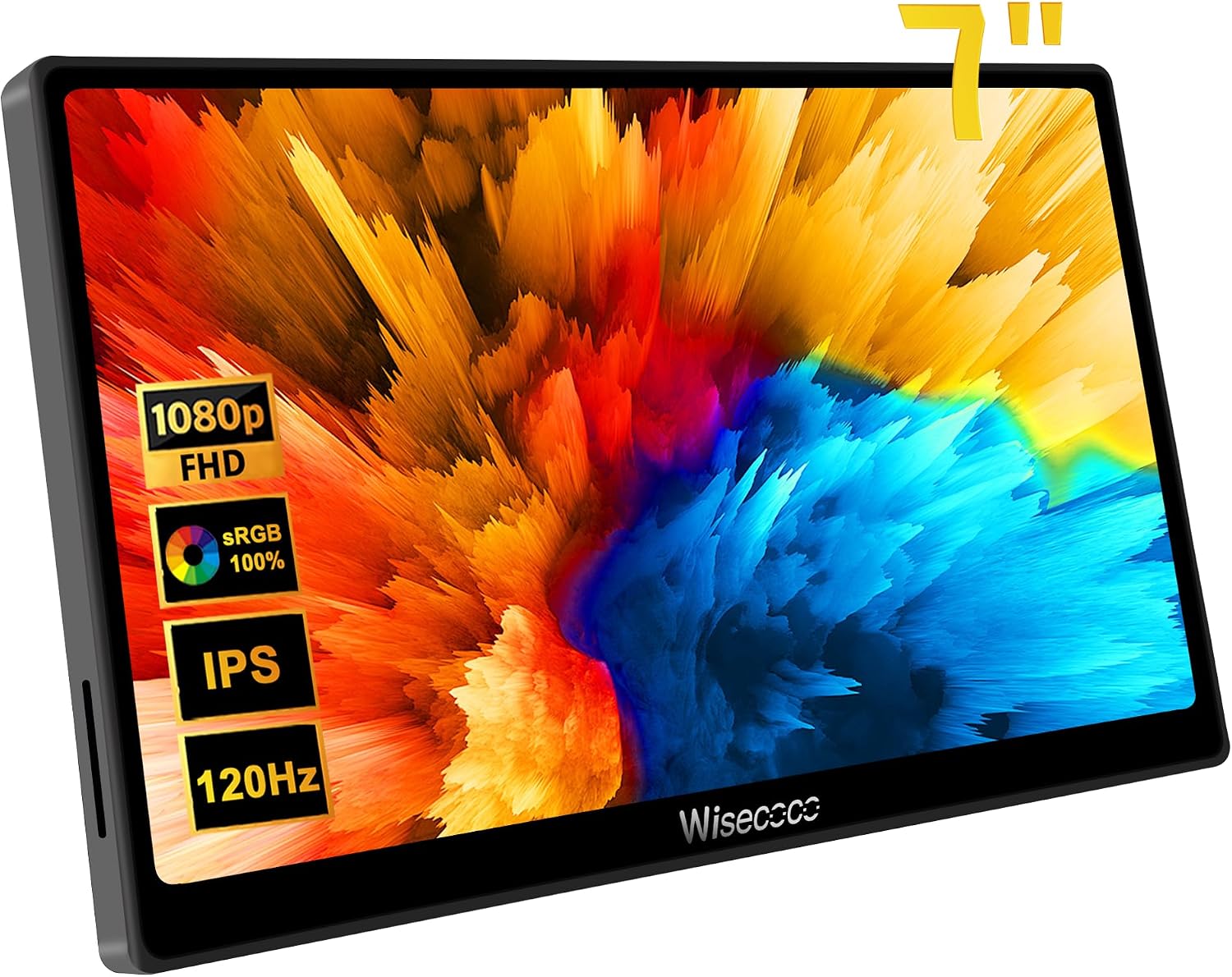 wisecoco 7 inch Portable Monitor Touchscreen IPS 1080P 1920x1080 120Hz Mini LCD Display Second Screen USB C HDMI Ultra Thin for Raspberry Pi 5/4 Switch PS5 Xbox Laptop PC