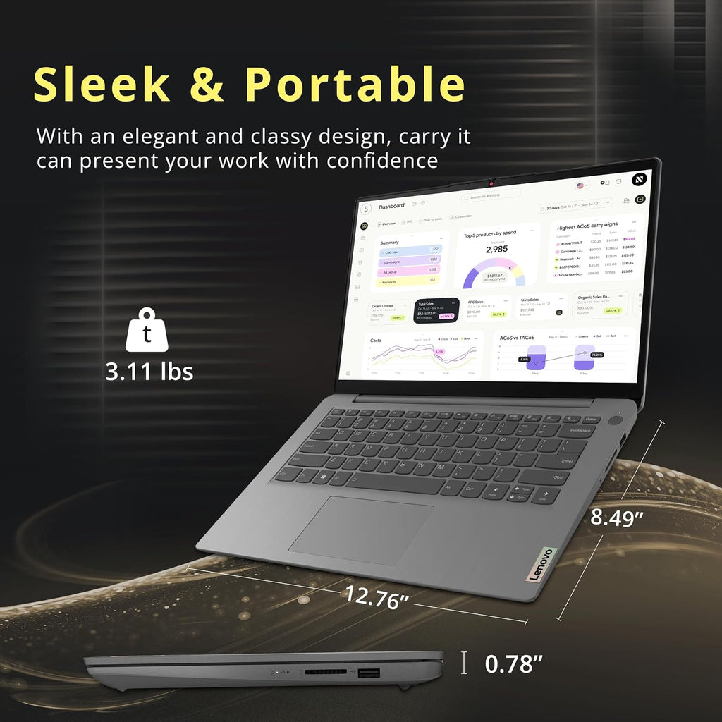 Lenovo IdeaPad 14' FHD Business Laptop, Intel Core i5-1155G7, 16GB RAM, 512GB PCIe SSD, Intel Iris Xe Graphics, Fingerprint Reader, WiFi 6, HD Webcam, Win 11 Pro, Grey, 32GB Hotface USB Card