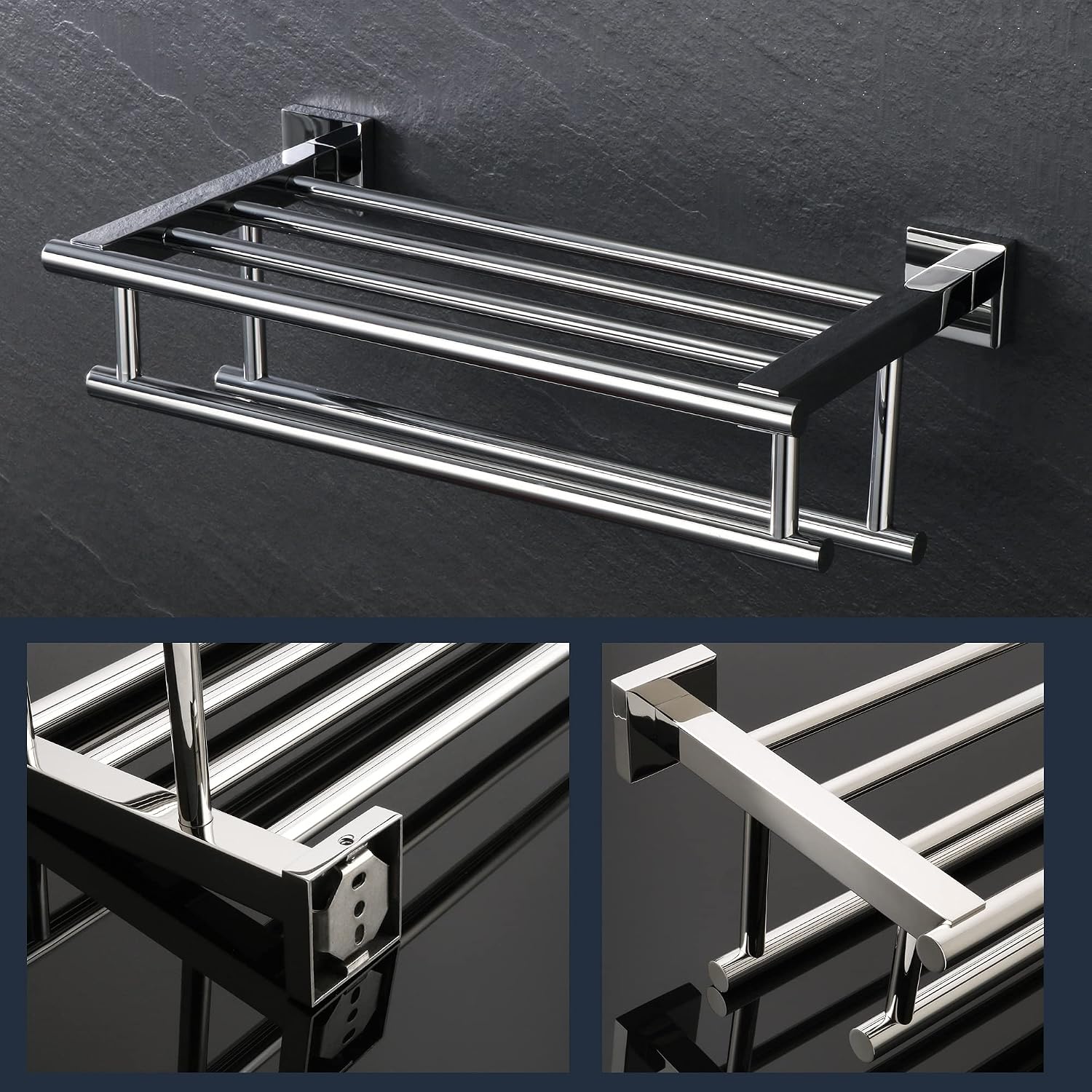 Towel Rack Double Towel Holder with 2 Bars Bathroom Shelf, Brushed 304 Stainless Steel Bathroom Towel Rack, Wall Mounted Hanger Storage Towel Shelf