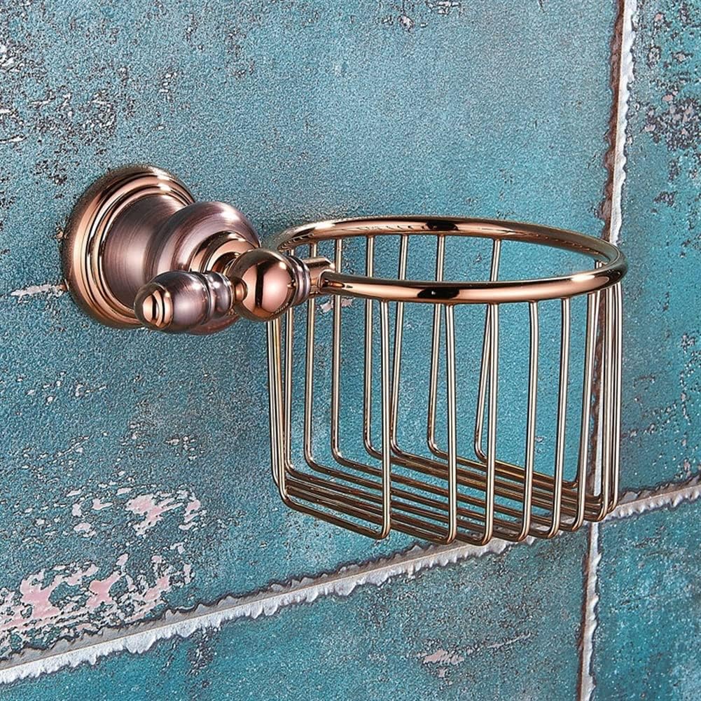Bathroom Hardware Set Brown Bronze Rose Gold Towel Rack Set Towel Bar Toilet Paper Holder Towel Ring Wall Mounted Bathroom Accessories Kit Wall Mounted,Single Glass(Tissue Basket)