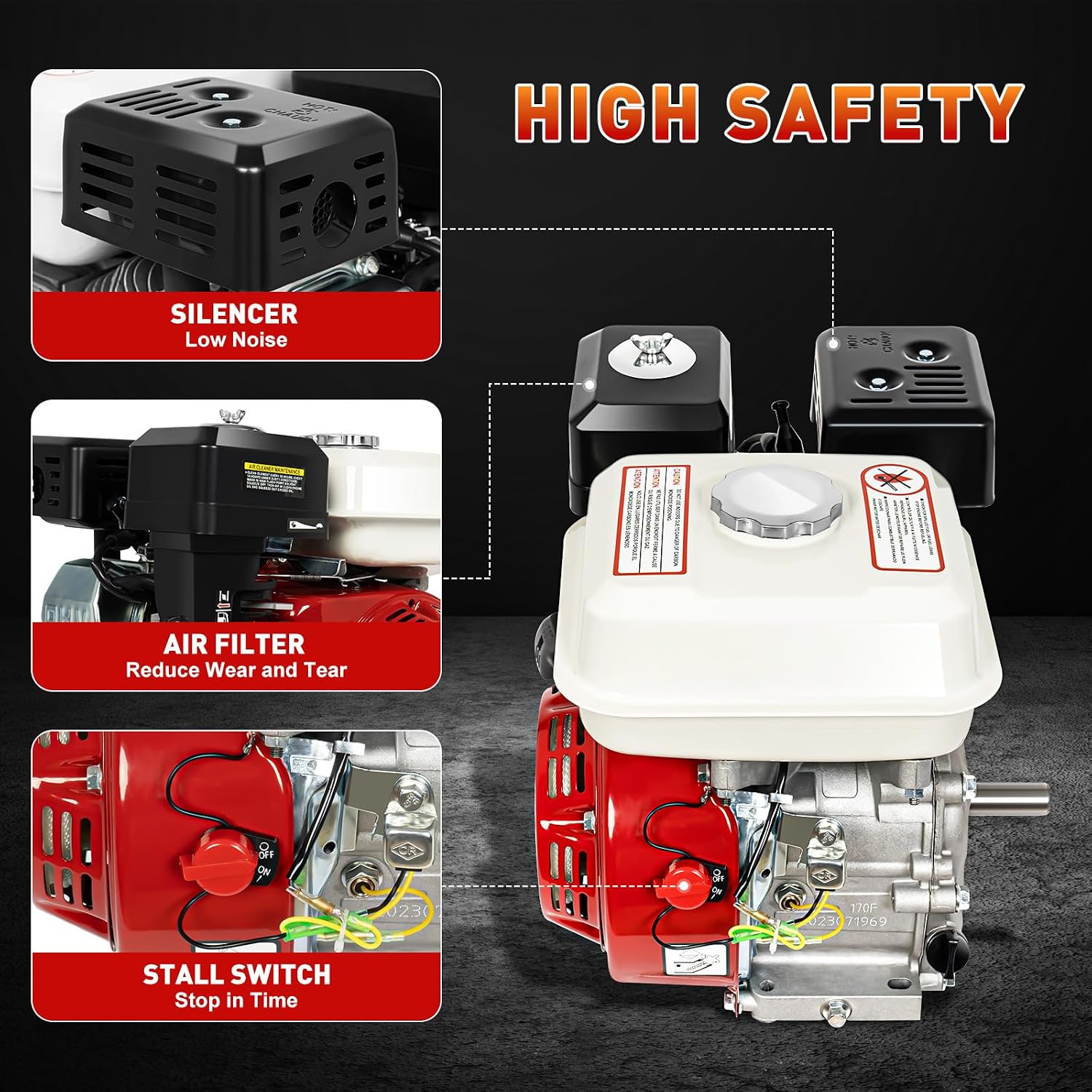 6.5HP 160CC Air Cooled Gas Engine,4-Stroke Horizontal Shaft Gas Engine Pull Start Gasoline Engine Motor OHV Replaces for Honda GX160 Go Kart Compressor Log Splitter Lawn Mower Mini Bike