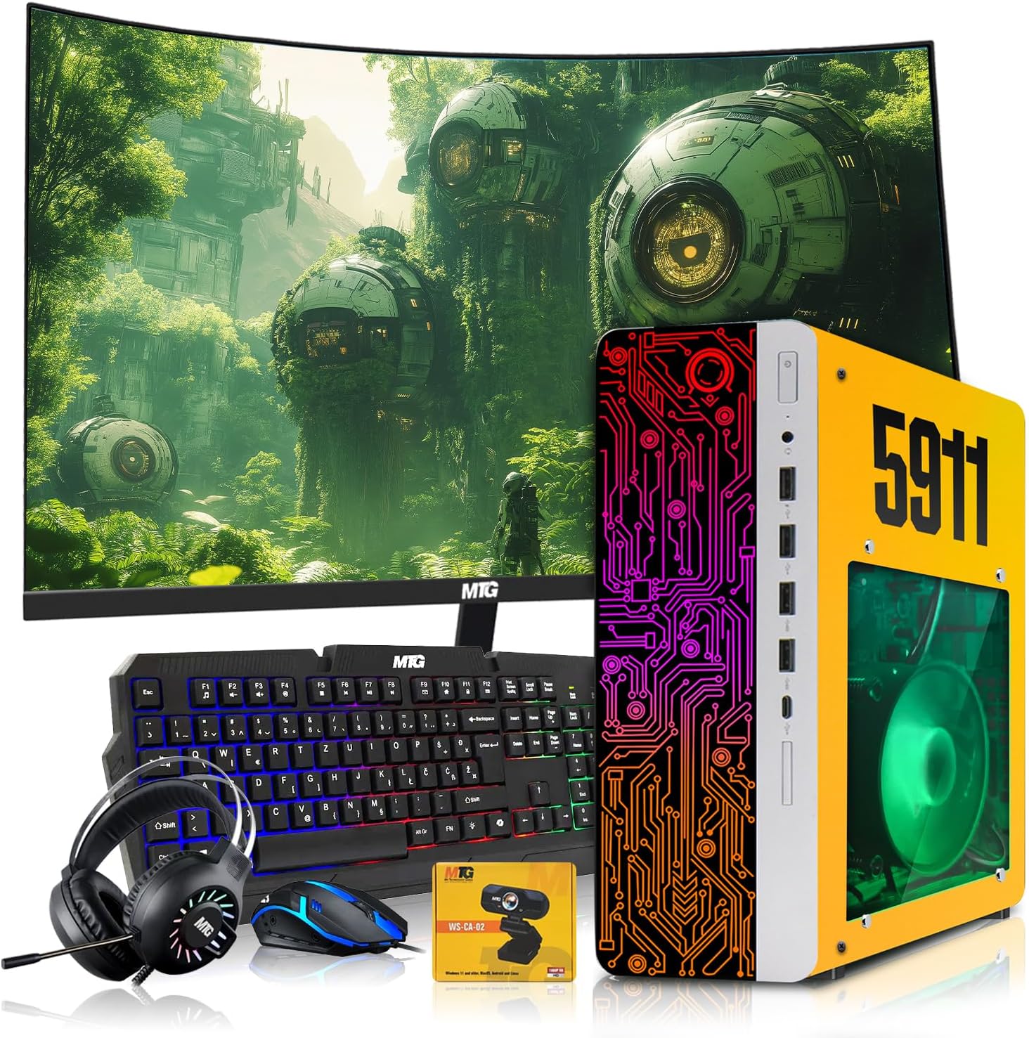 HP Gaming PC Desktop Computer 5911 AMD A10-9700, RX 550, 16GB RAM, 1TB SSD, 27 Inch Curved Monitor, RGB KBM with AI Copilot, WiFi, RGB Headphone, Webcam, Windows 11 (Renewed)