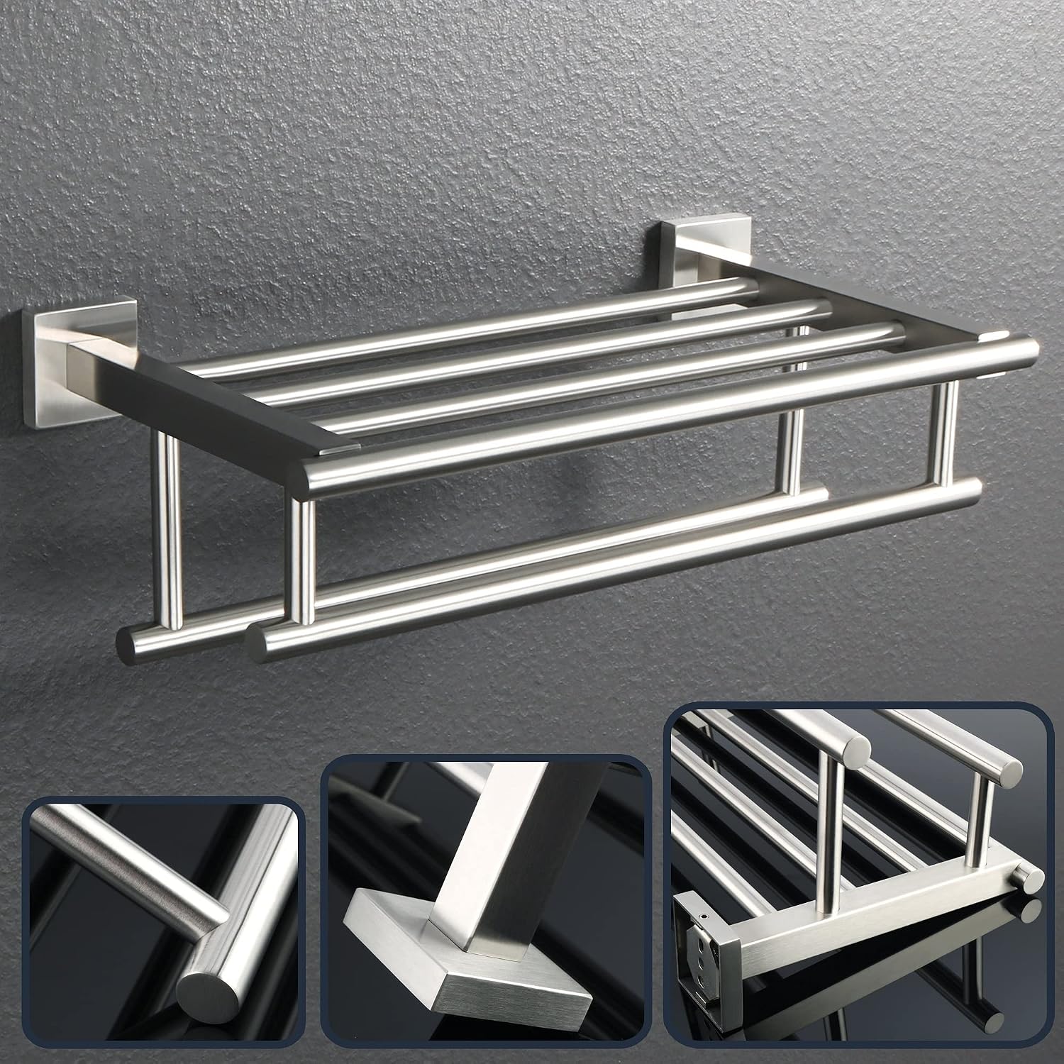 Double Towel Holder with 2 Bars Bathroom Shelf,40cm Brushed 304 Stainless Steel Rack Wall Mounted Hanger Storage Towel bar (Yellow)