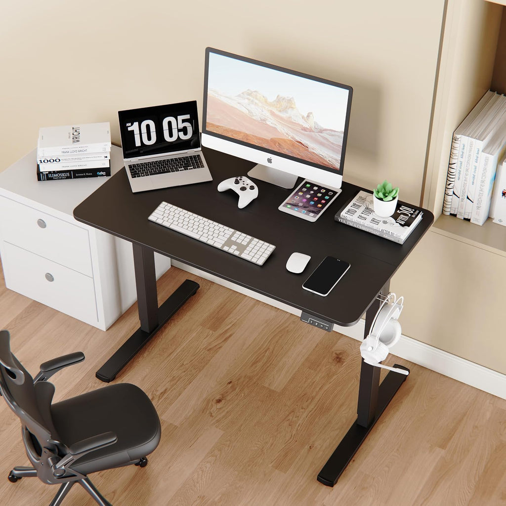 LongKe Electric Standing Desk Adjustable Height, 32x20 Inches Sit Stand up Desktop for Home Office, Ergonomic Rising Computer Table with Memory Preset, Black