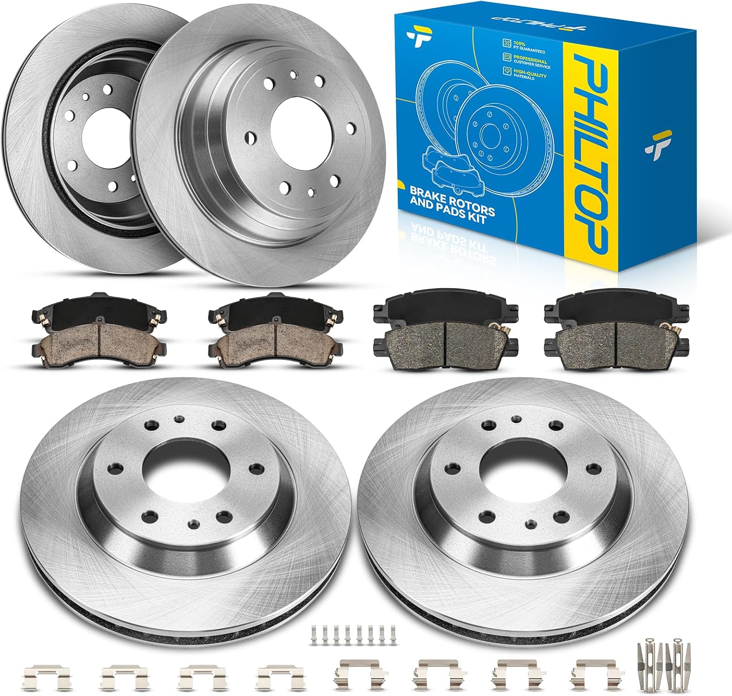 PHILTOP Front & Rear Brake Kit For 2002 2003 2004 Oldsmobile Bravada, Brake Rotors Ceramic Brakes Pads Replacement : 12' inch Front, 12.79' inch Rear Rotor