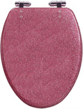 Resin Toilet Seat Elongated Soft Close Toilet Seat Easy Clean & 360° Adjustable Hinges, Quick Release Heavy Duty Toilet Seats with Glitter Cover,Silver(Pink)