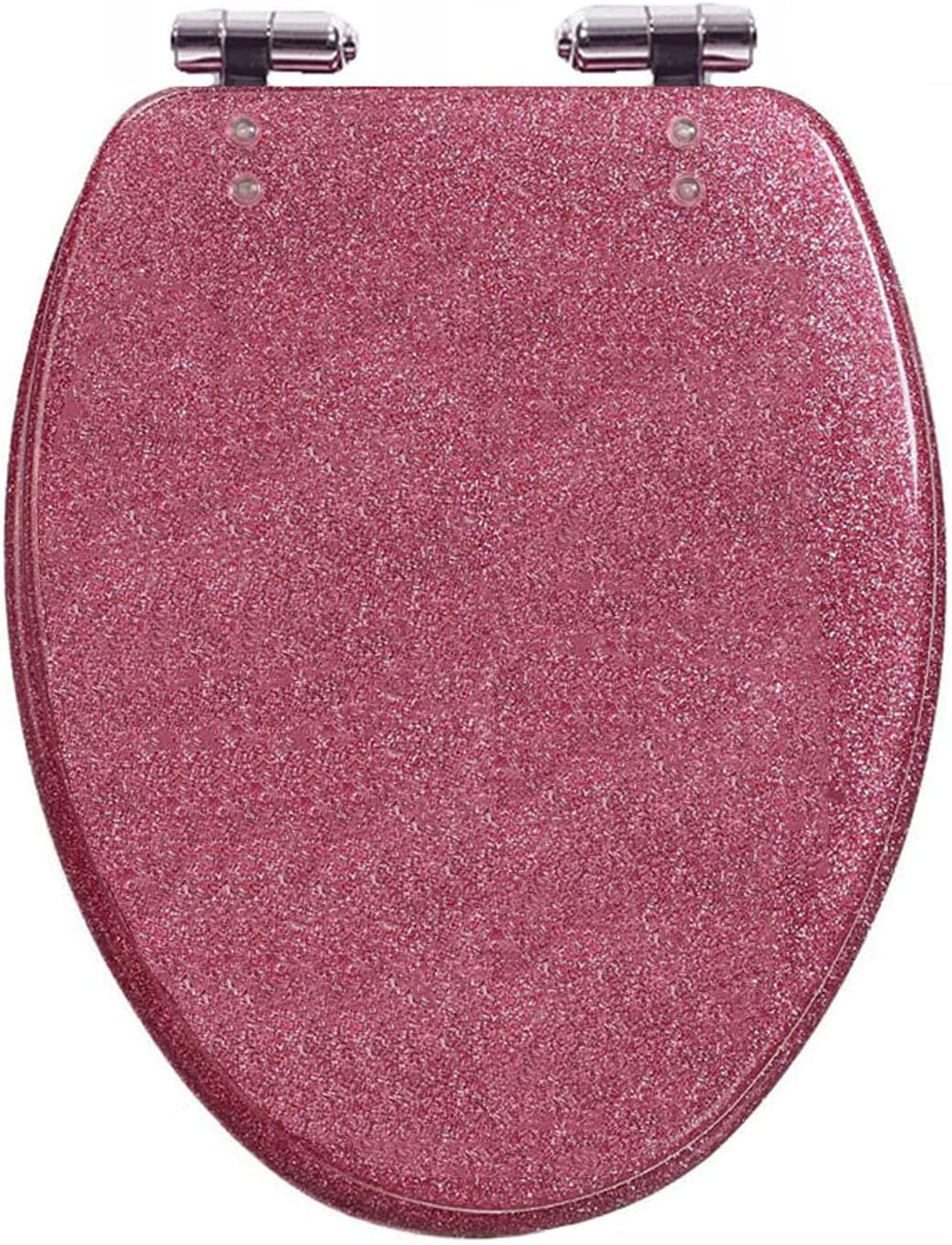Resin Toilet Seat Elongated Soft Close Toilet Seat Easy Clean & 360° Adjustable Hinges, Quick Release Heavy Duty Toilet Seats with Glitter Cover,Silver(Pink)