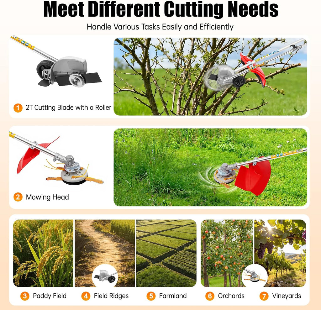 Gas Weed Wacker, 35.88CC 750W 4-Stroke Gasoline Weed Eater 8500RPM High Speed Lawn Mower with 2 Blade Heads, Portable Single-Cylinder Brush Cutter Grass Trimmer Tool for Home Garden Lawn Mowing