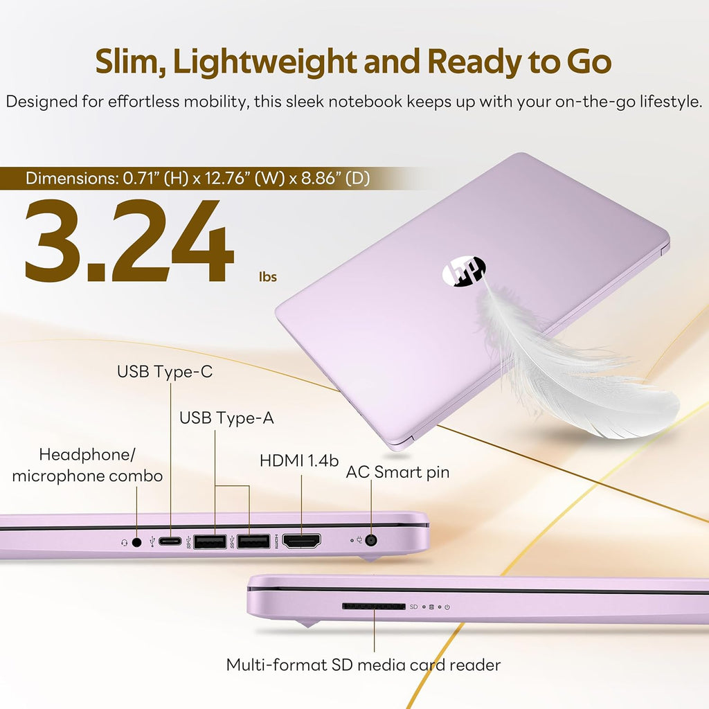 HP Flagship 14' HD Student&Business Laptop with AI Copilot, 13th Gen Intel 4-Core, 16GB RAM, 256GB Storage (128GB UFS + 128GB Docking Station), 1 Year Office 365, 720p Webcam, Win 11, Lavender Purple