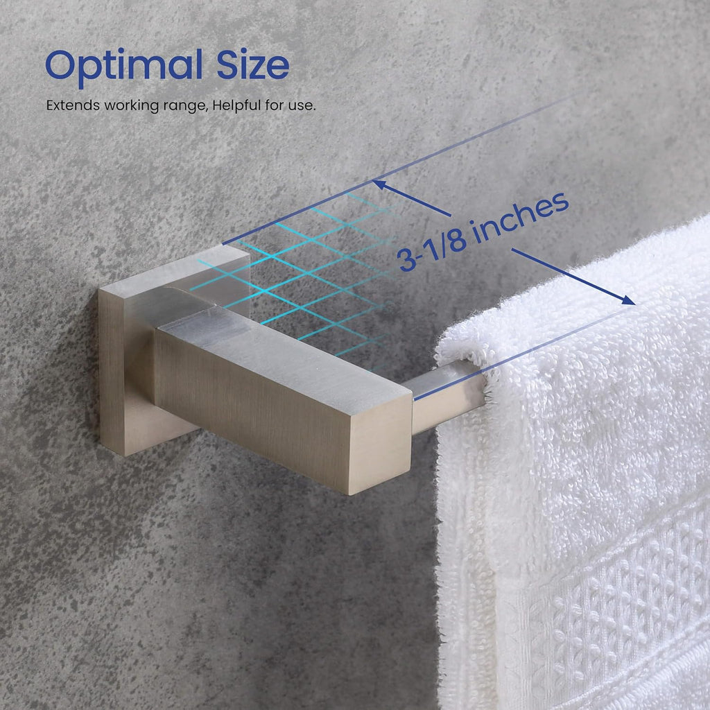 KIBI Cube 5-Piece Brushed Nickel Bathroom Hardware Set – Bath Accessories Kit, Premium Brass, Includes Towel Bar, Towel Ring, Toilet Paper Holder, Robe Hook & Towel Hook for Bathroom Wall, C-KBA15-5-1