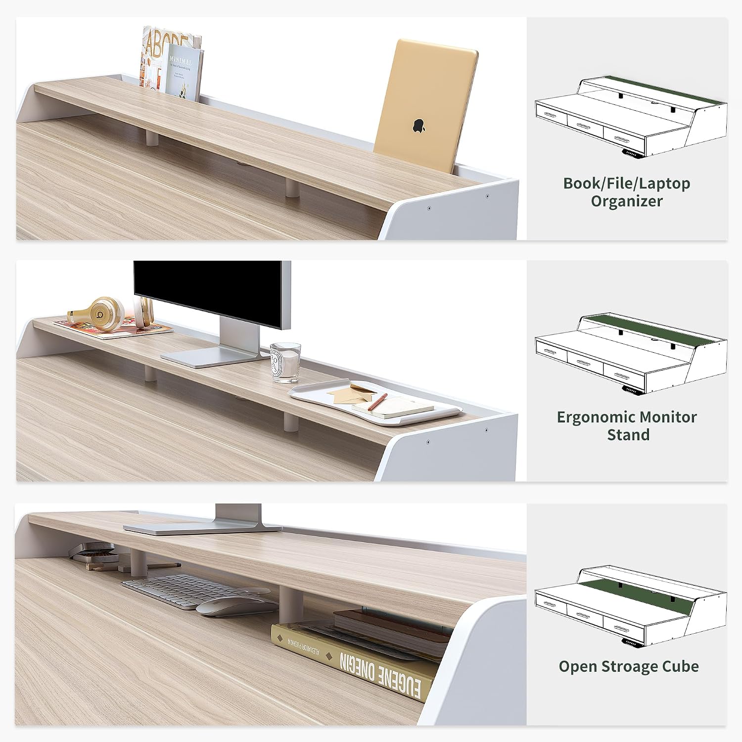 FEZIBO Electric Standing Desk 48x26 Inches with 3 Wood Drawers and Monitor Shelf, Height Adjustable Computer Desk, Ergonomic Rising Home Office Desks, Sit Stand Up Workstation Table, Light Walnut