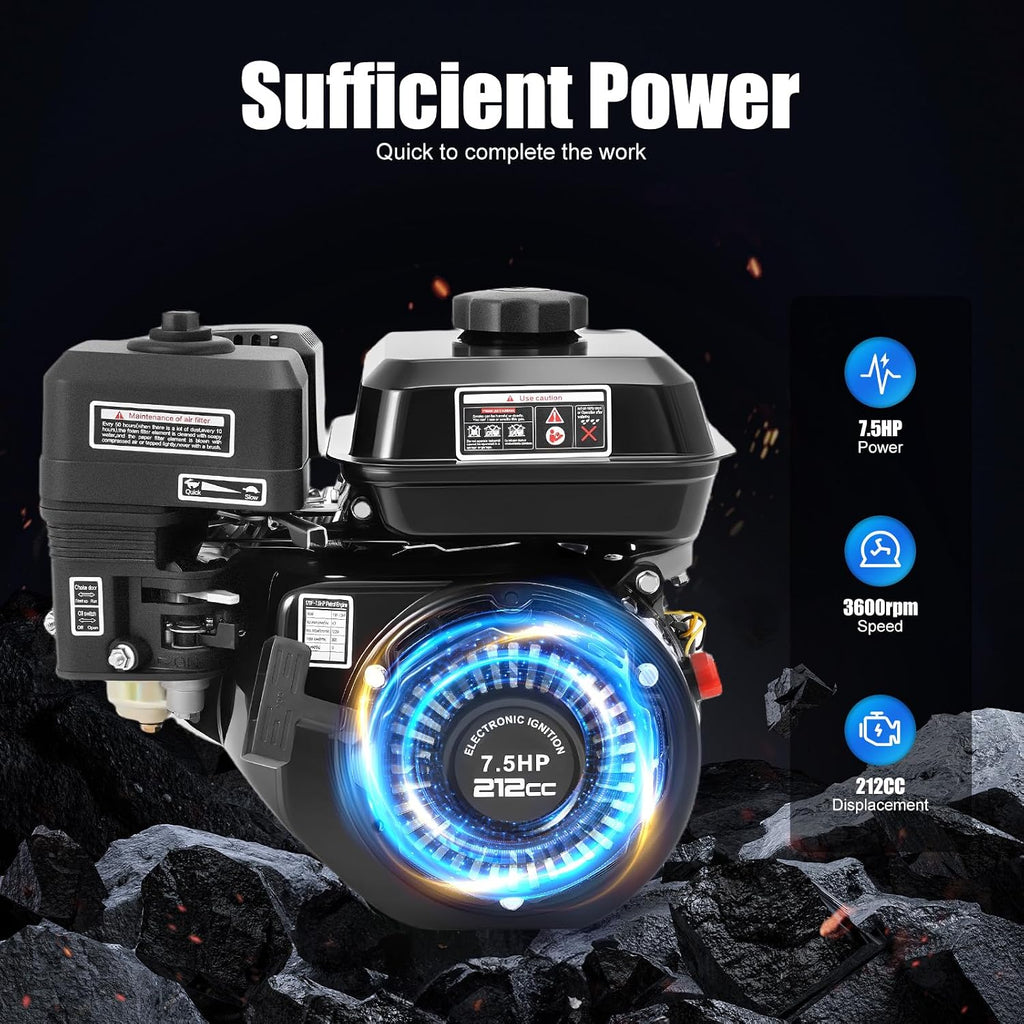 4 Stroke Gasoline Engine, 7.5HP GX160 Gas Engine OHV Air Cooled Pull Start Motor, 210CC Single Cylinder Pull Start Gas Powered Motor for Compressor, Lawn Mower, Water Pump, Pressure Washer, Go Kart