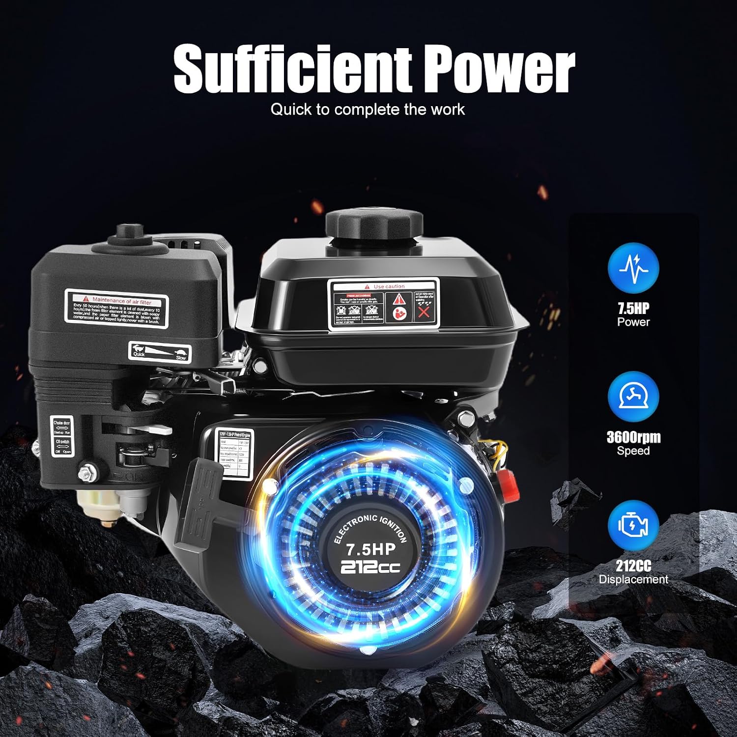 4 Stroke Gasoline Engine, 7.5HP GX160 Gas Engine OHV Air Cooled Pull Start Motor, 210CC Single Cylinder Pull Start Gas Powered Motor for Compressor, Lawn Mower, Water Pump, Pressure Washer, Go Kart