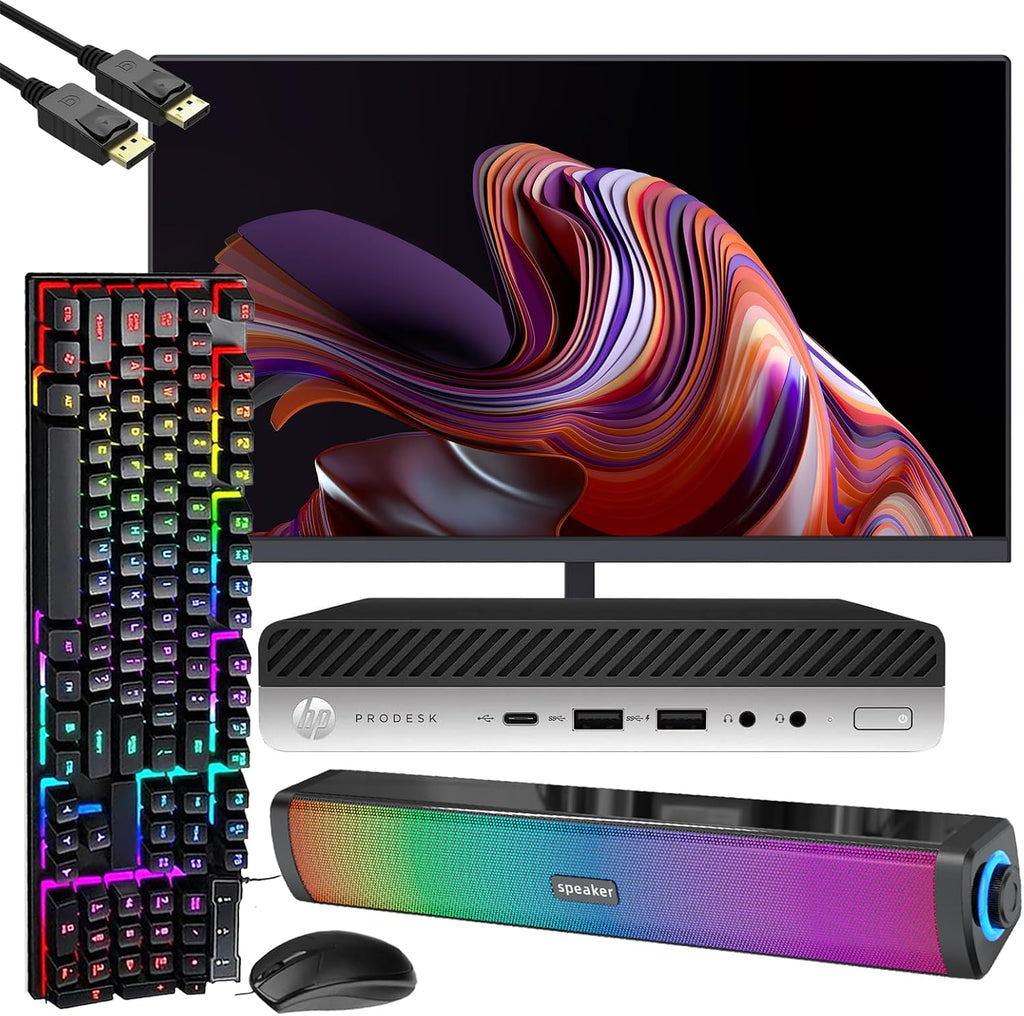HP ProDesk 600 G4 Mini Desktop Win 11, Computer PC w/ 24in Monitor, 600G4 Mini PC Computer Core 8th 3.5GHz, 8GB RAM, 256GB SSD, RGB Keyboard and Speaker, HDMI (Renewed)