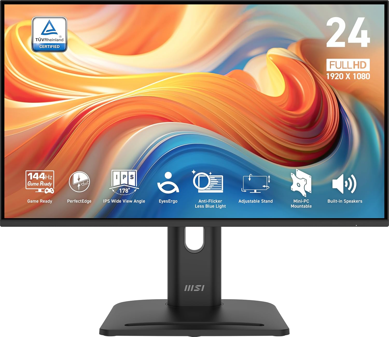 msi PRO MP245PG E14 24-inch IPS 1920 x 1080 (FHD) Computer Monitor, 144Hz, Adaptive-Synch, HDMI, Display Port, VGA Port, VESA Mountable, Tilt, Height Adjustable,Speaker, 1ms, Black