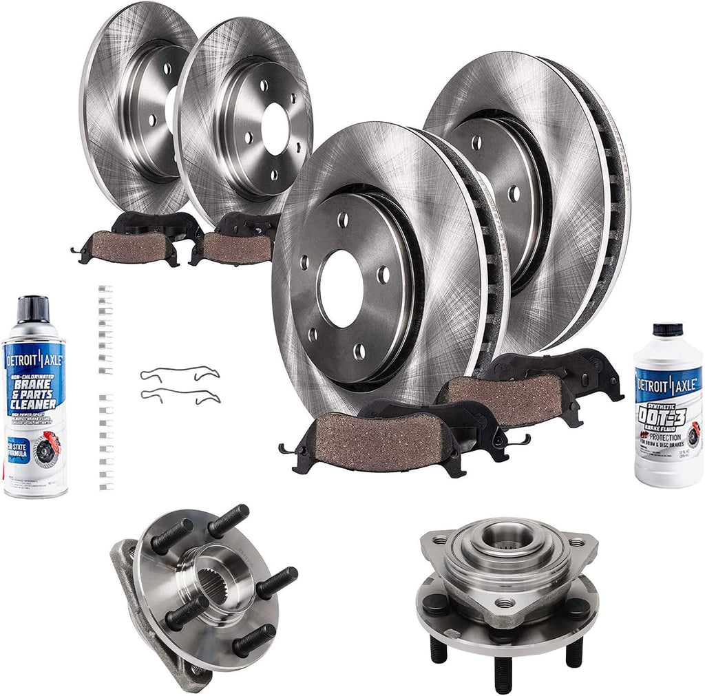 Detroit Axle - Front Brake Kit for 01-06 Dodge Stratus Chrysler Sebring, Wheel Bearing Hubs Front and Rear Disc Brake Rotors Ceramic Brake Pads 2001 2002 2003 2004 2005 2006 Replacement
