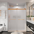 3/8'(10mm) Frosted Glass Shower Doors 56-60' W x 76' H Soft Closing System Double Sliding Frameless Towel Bar Handle Stainless Steel Hardware (Brushed Gold)
