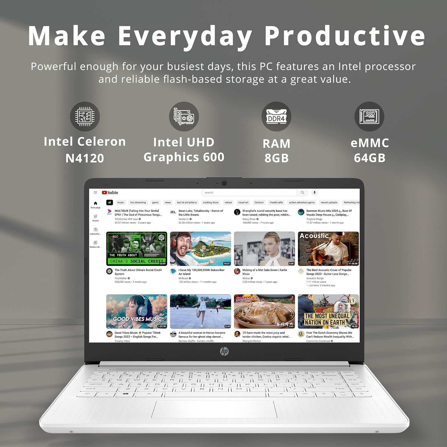 HP Stream 14' HD BrightView Laptop, Intel Celeron N4120 Processor, 8GB RAM, 64GB SSD, Intel UHD Graphics, 720p Webcam, WiFi, HDMI, Win 11 S, White (Renewed)