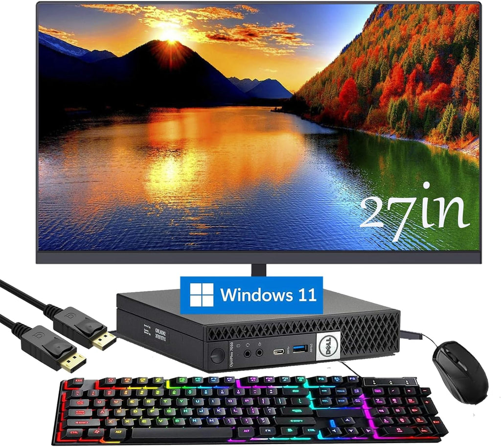 Dell OptiPlex 7050 Mini Desktop Computer, Micro PC w/ 27in LED Monitor, 7050 Mini PC i5-7500t up to 3.6GHz, 16GB RAM, 256GB SSD, Keyboard, DP Cord, Win11 pro(Renewed)