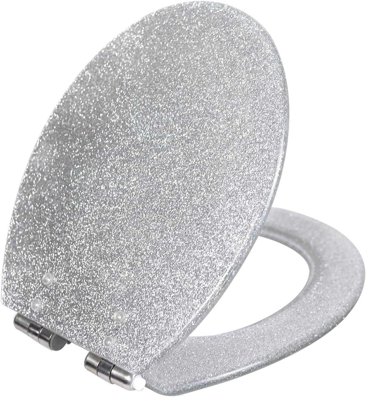 Glitter Toilet Seat ONE Button Release Soft Close Top/Bottom Fix, Quick Release Toilet Seat Oval, 36×42Cm,Gold,Silver