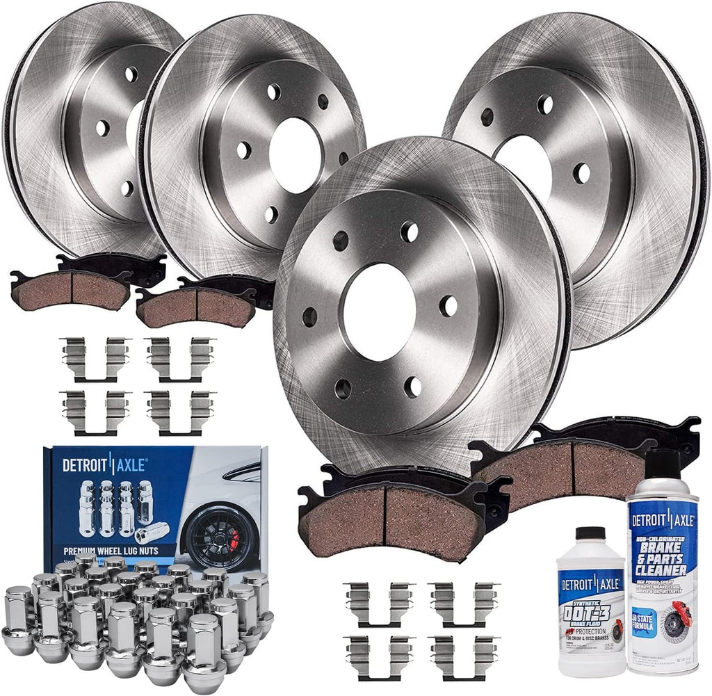 Detroit Axle - 4WD Brake Kit for 2004-2008 Ford F-150 2006-2008 Lincoln Mark LT 2005 2007 Front & Rear Disc Rotors Brake Pads Lug Nuts Replacement - 34pc Set
