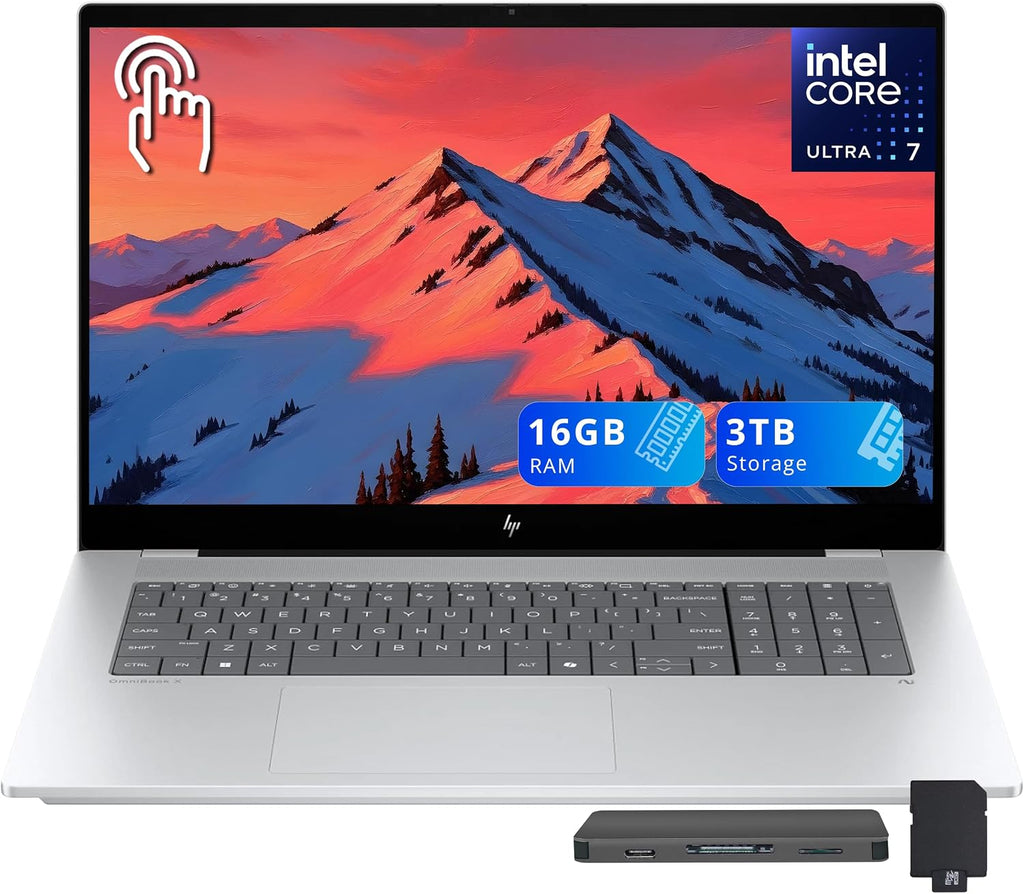HP OmniBook X Copilot+ PC Laptop, 17.3' FHD Touch, Intel Ultra 7 256V, 16GB LPDDR5X, 3TB Storage (2TB SSD+1TB Docking Station), Intel Arc 140V, Backlit Keyboard, 5MP Camera, Wi-Fi 6E, Win 11, Silver