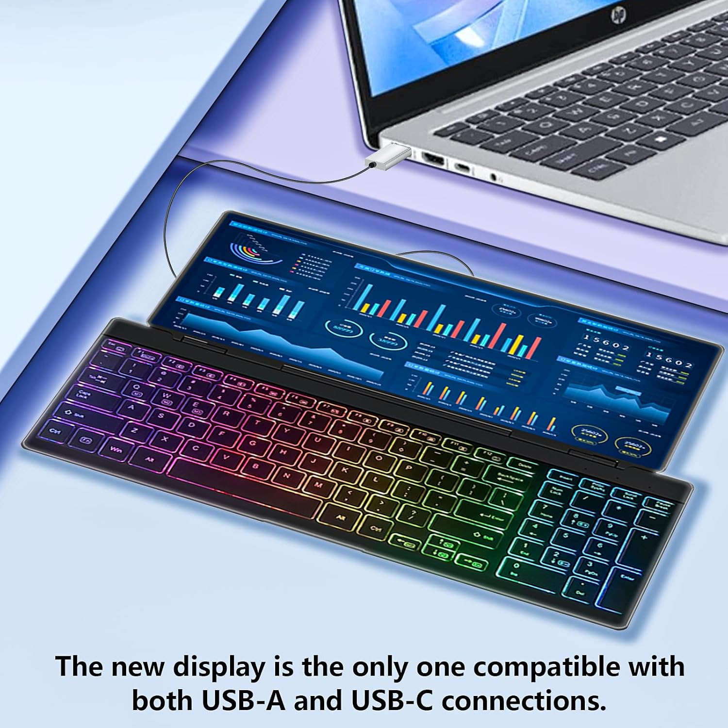 Portable Touchscreen Monitor with Silent Keyboard 12.8-inch Ultra-Slim Stretched Bar Screen Folding FHD 120% sRGB, USB-A/C Compatible Screen for Computers, Laptops, Mini PCs, Console