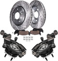 Detroit Axle - Front Steering Knuckles w/Wheel Hubs Assembly Drilled Slotted Brake Rotors Ceramic Pads Replacement for 2011-2014 Ford Edge - 6pc Set