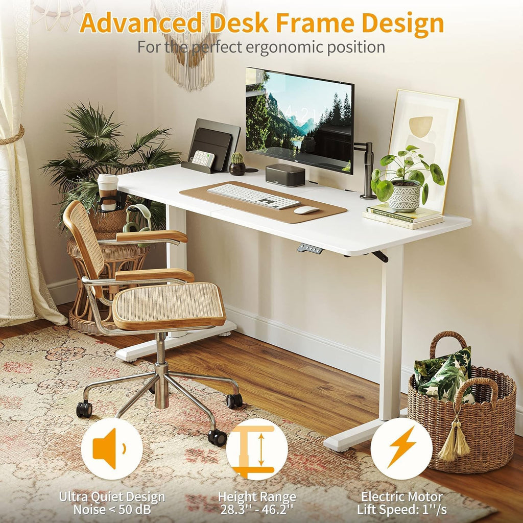 FEZIBO Height Adjustable Electric Standing Desk, 44 x 24 Inches Stand up Table, Sit Stand Home Office Desk with Splice Board, White