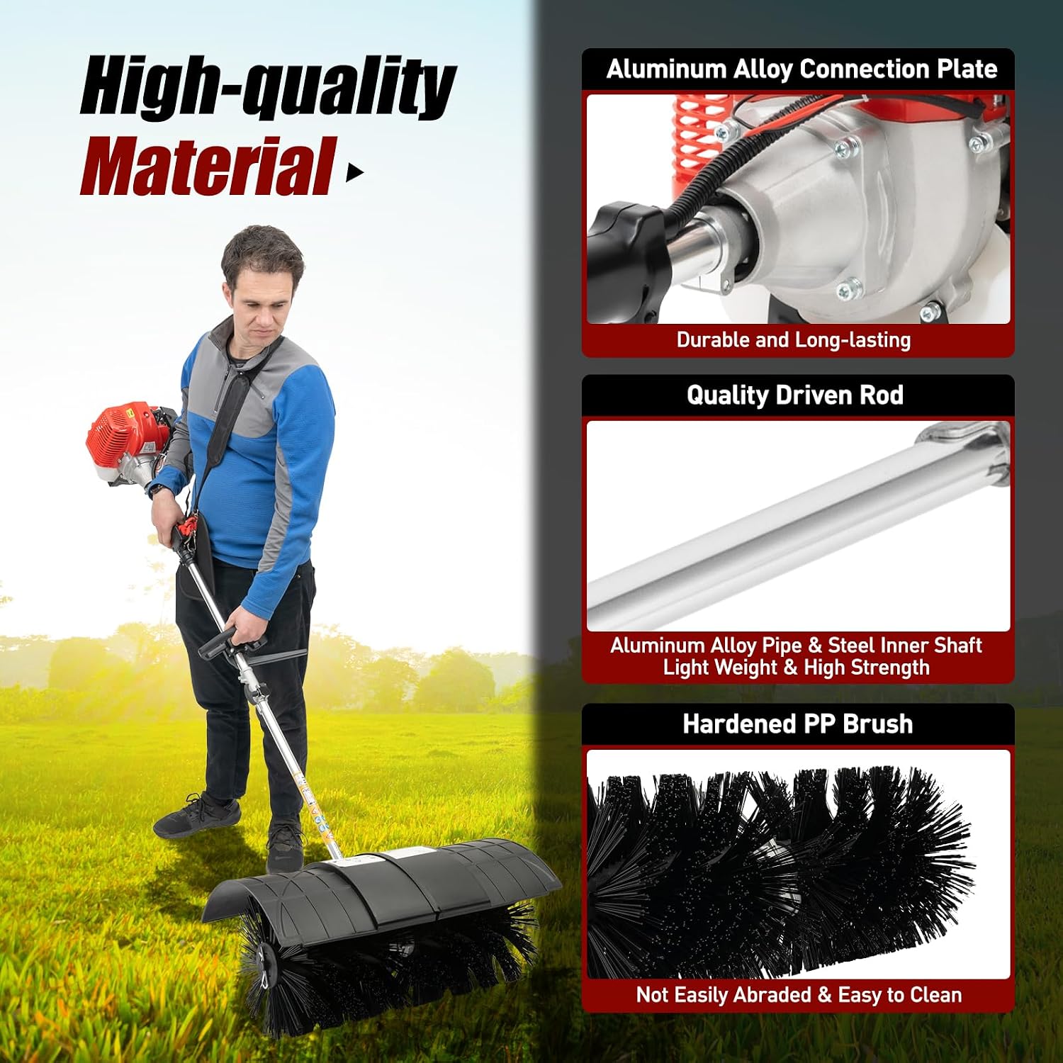 52CC Grass Handheld Sweeper Power Broom for Artificial Turf 2-Stroke Gas Powered Broom Turf Brush for Artificial Grass Single Cylinder Grass Power Brush Lawn Sweeper Cleaner Tools