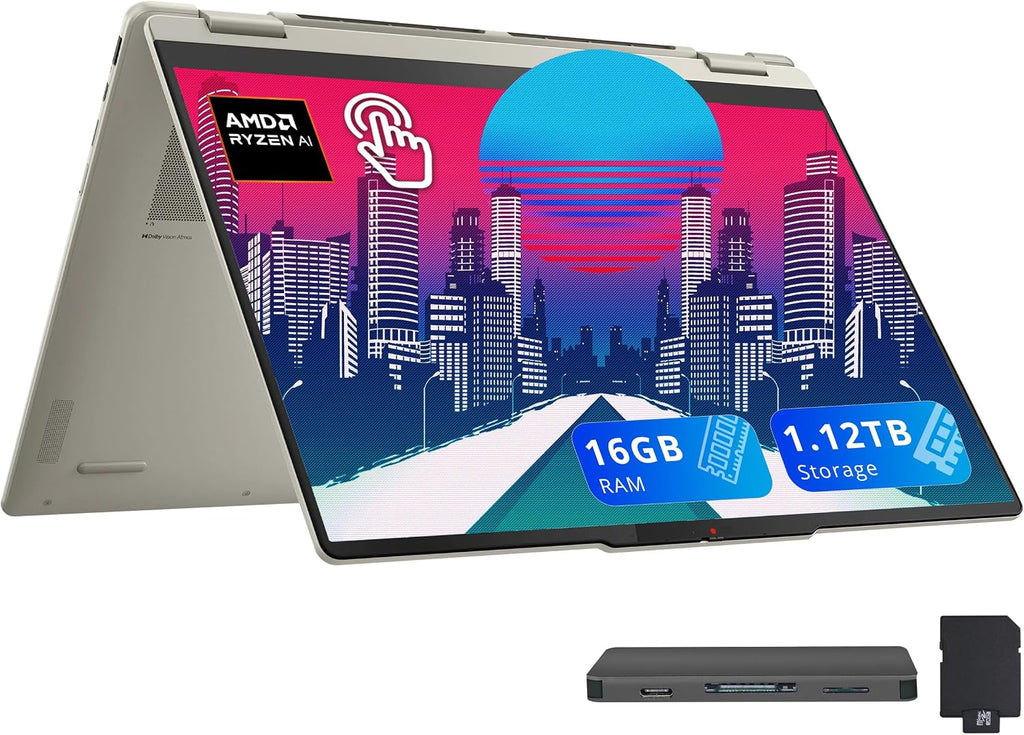 Lenovo Yoga 7 16' WUXGA 2-in-1 Touch Copilot+ Laptop, AMD Ryzen AI 5 340, 16GB LPDDR5X, 1.12TB Storage (1TB SSD+128GB Docking), AMD Radeon 840M, Backlit Keyboard, Fingerprint, WiFi 7, Win 11, Seashell