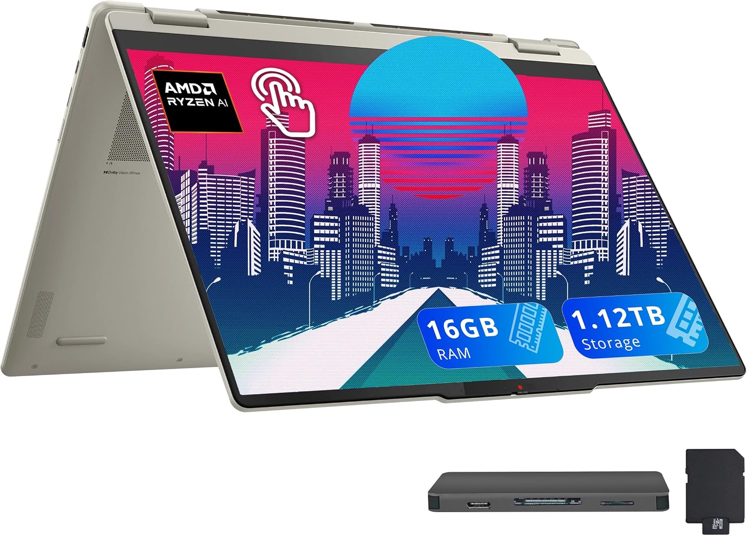 Lenovo Yoga 7 16' WUXGA 2-in-1 Touch Copilot+ Laptop, AMD Ryzen AI 5 340, 16GB LPDDR5X, 1.12TB Storage (1TB SSD+128GB Docking), AMD Radeon 840M, Backlit Keyboard, Fingerprint, WiFi 7, Win 11, Seashell