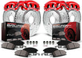 PowerStop Front and Rear Brake & Caliper Kit for Ford F-150 2005-08 | Lincoln Mark LT 2006-08 - Carbon-Fiber Ceramic Brake Pads + Drilled & Slotted Rotors + Red Powder Coated Calipers, KC1944A