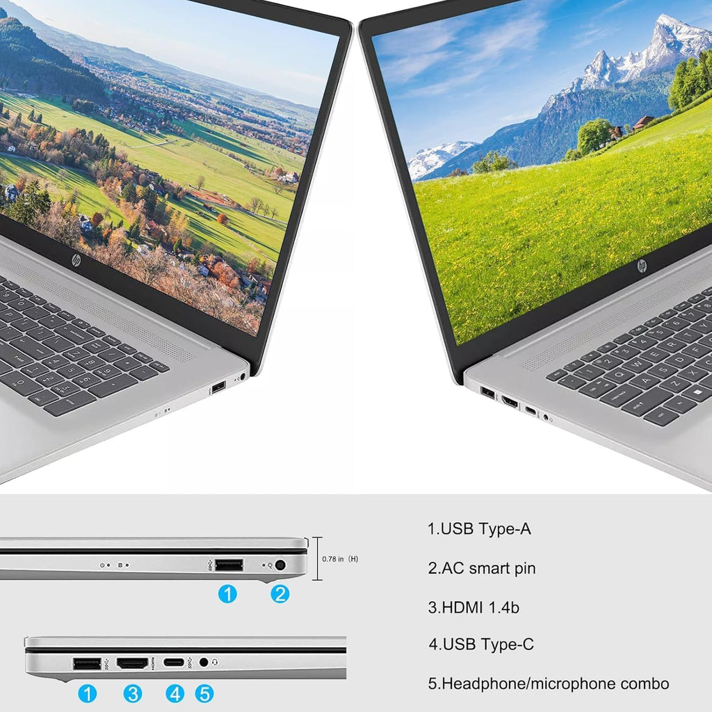 HP 17.3' i7 Business Portable Laptop, HD+ Touchscreen, Intel Core i7-1355U, 64GB RAM, 4TB SSD, Backlit KB, Fingerprint Reader, HDMI, Wi-Fi 6, W11P, Silver, with ADATA 512GB External SSD Bundle