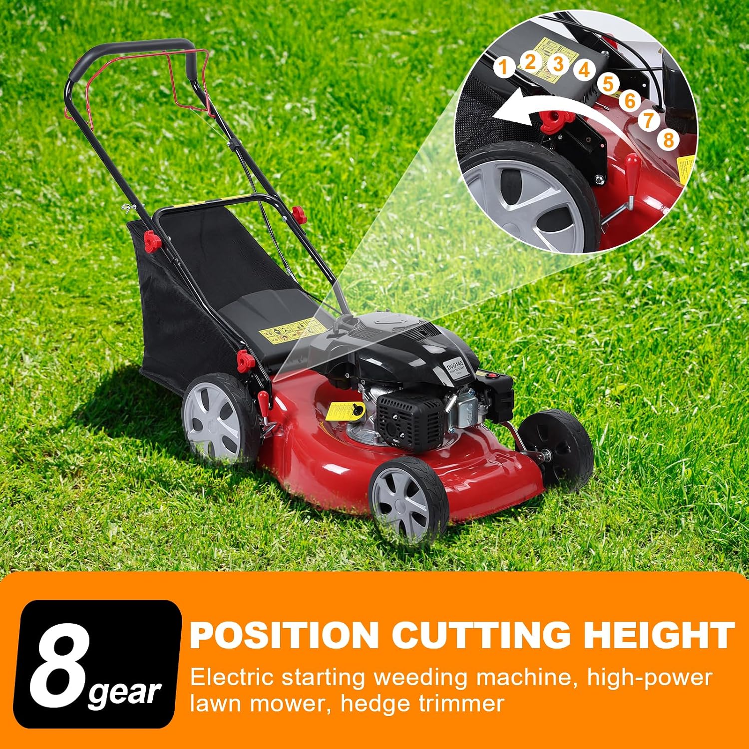 141cc Self Propelled Gas Lawn Mower, 20 inch Gas Lawn Mower Cordless Push Mower with 4-Stroke Strong Power Engine, Side Discharge, 7 Position Cutting Height Adjustment for Lawn, Yard, Garden Red