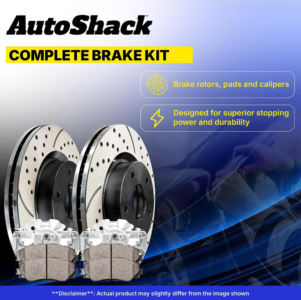 AutoShack Front Brake Rotors, Premium Pads & Calipers for Chevrolet, Silverado 1500 1999-2006 - E-Coated Drilled & Slotted - ShadowGuard - 11.99' (304.6 mm), 6-Lug