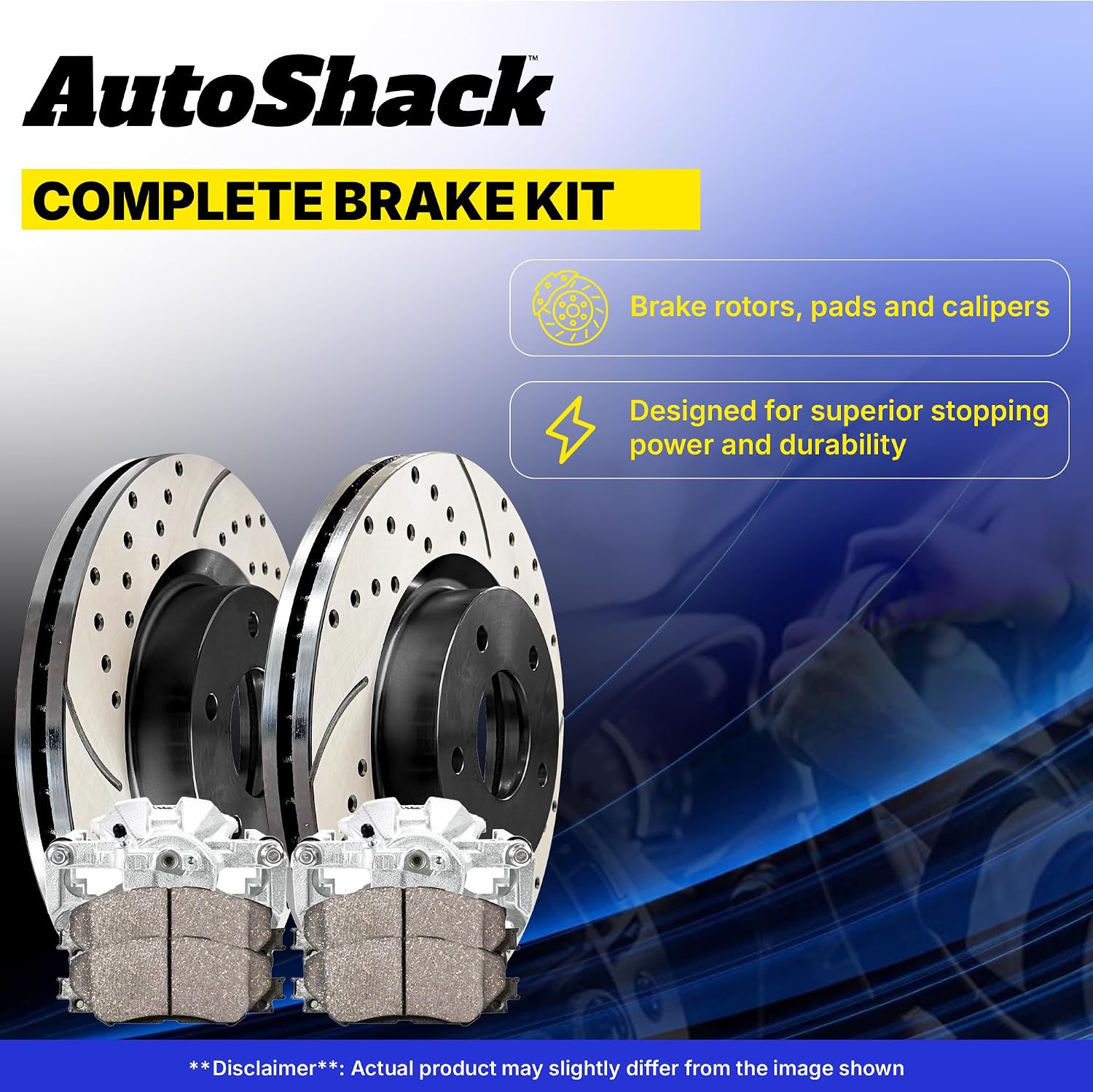 AutoShack Front Brake Rotors, Premium Pads & Calipers for Chevrolet, Silverado 1500 1999-2006 - E-Coated Drilled & Slotted - ShadowGuard - 11.99' (304.6 mm), 6-Lug