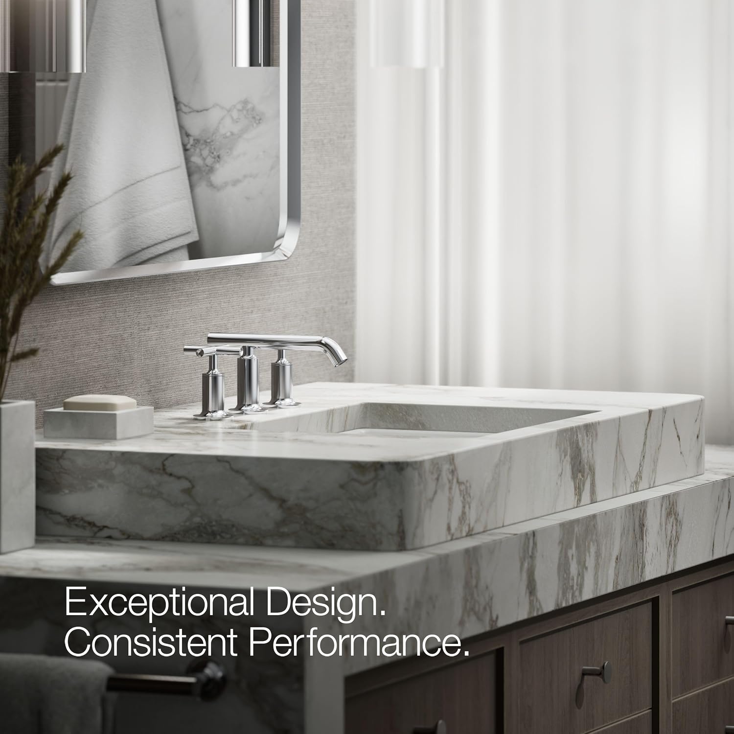 KOHLER k-14410-3-CP Purist® Widespread Bathroom Sink Faucet, 3-Hole Bathroom Faucets with Low Cross Handles and Low Spout, 1.2 GPM, Polished Chrome