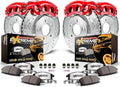 PowerStop Front and Rear Brake & Caliper Kit for Ford F-250 Super Duty 2012-22 | Ford F-350 Super Duty 2013-22 - Drilled & Slotted Disc Rotors + Z36 Brake Pads + Red-Powder Coated Calipers, KC6405-36