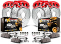 PowerStop Front and Rear Brake & Caliper Kit for Toyota Sequoia 2008-15 | Toyota Tundra 2007-15 - Drilled & Slotted Disc Rotors + Z36 Brake Pads + Red-Powder Coated Calipers, KC2813A-36