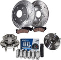 Detroit Axle - Rear Drilled & Slotted Rotors Brake Pads Wheel Hubs +12pc Lug Nuts w/key Replacement for Enclave Acadia Traverse Outlook - 8pc Set