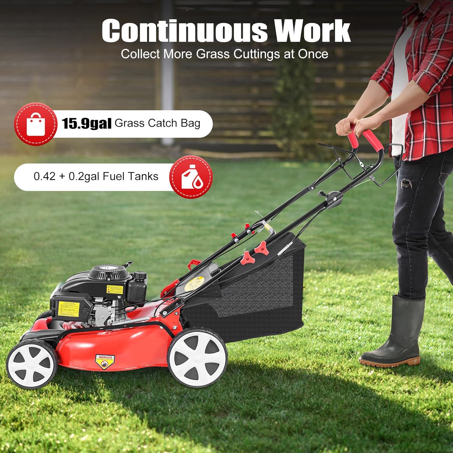 Self-Propelled Gas Lawn Mower, 20-inch 140CC OHV Engine, 5HP 4-Stroke Gasoline Lawn Mowers, Mowing Height Adjustable Push Mower for Sports Fields, Community Greening Garden